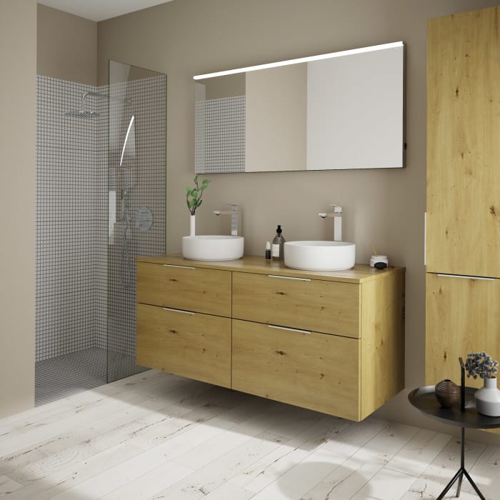 burgbad Eqio Waschtischunterschrank mit Konsolenplatte 140 cm, links und rechts, mit Griff G0146