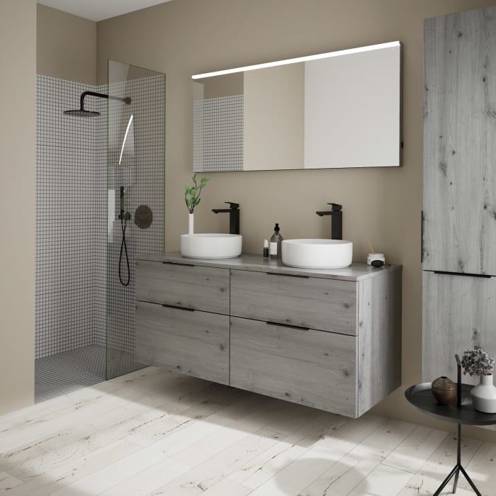 burgbad Eqio Waschtischunterschrank mit Konsolenplatte 140 cm, links und rechts, mit Griff G0200