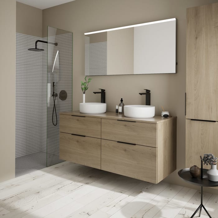 burgbad Eqio Waschtischunterschrank mit Konsolenplatte 140 cm, links und rechts, mit Griff G0200