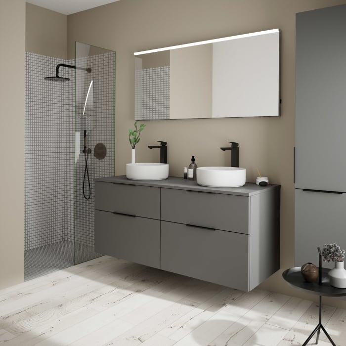 burgbad Eqio Waschtischunterschrank mit Konsolenplatte 140 cm, links und rechts, mit Griff G0200