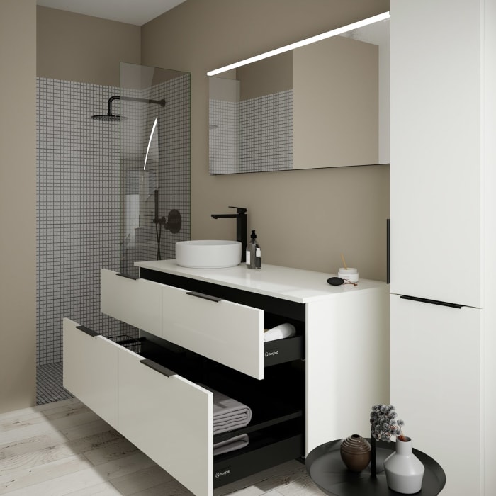 burgbad Eqio Waschtischunterschrank mit Konsolenplatte 140 cm, links, mit Griff G0200