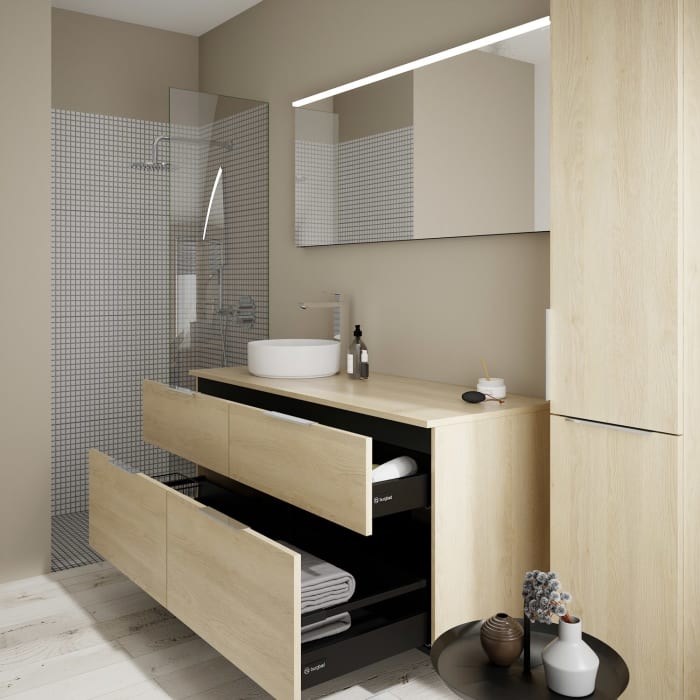 burgbad Eqio Waschtischunterschrank mit Konsolenplatte 140 cm, links, mit Griff G0146