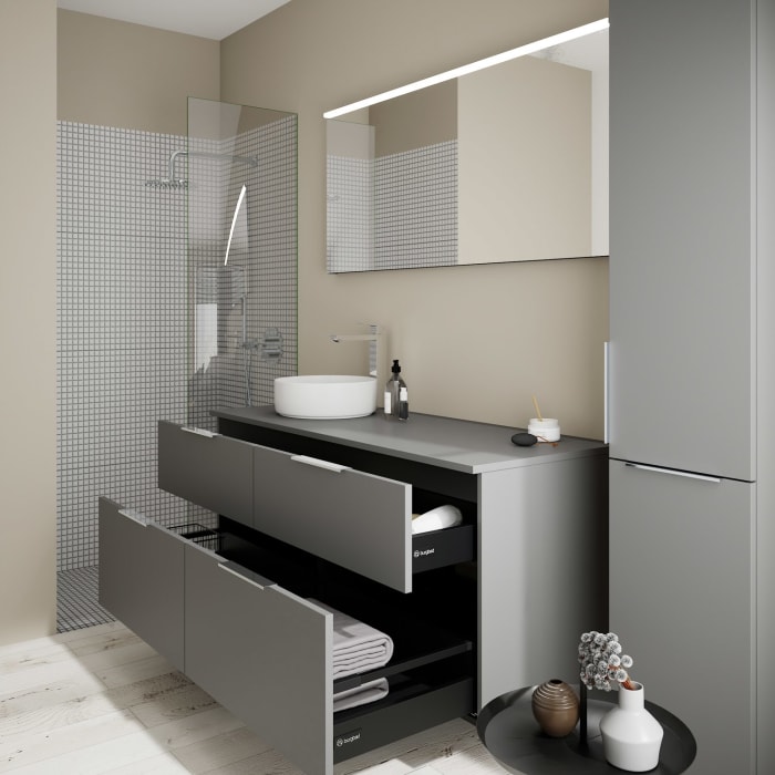 burgbad Eqio Waschtischunterschrank mit Konsolenplatte 140 cm, links, mit Griff G0146