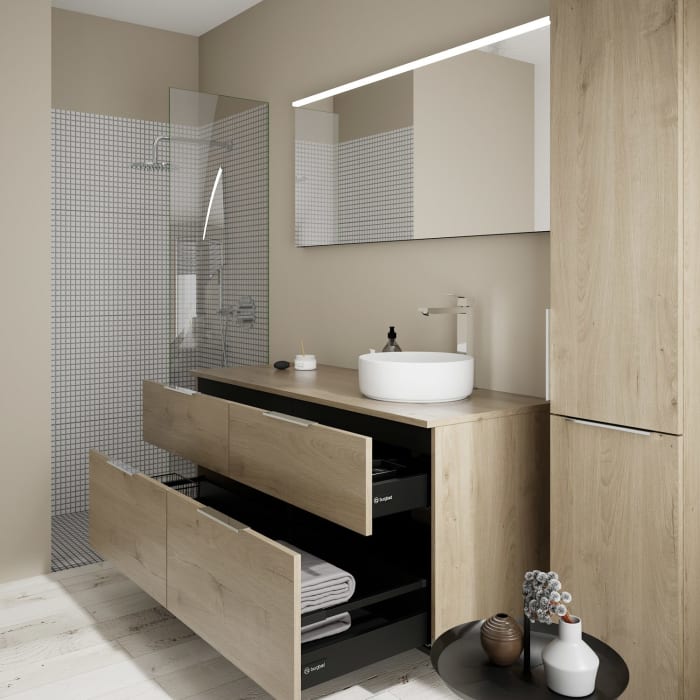 burgbad Eqio Waschtischunterschrank mit Konsolenplatte 140 cm, rechts, mit Griff G0146