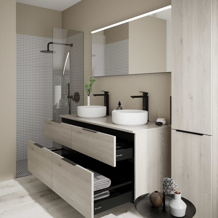 burgbad Eqio Waschtischunterschrank mit Konsolenplatte 140 cm, links und rechts, mit Griff G0200