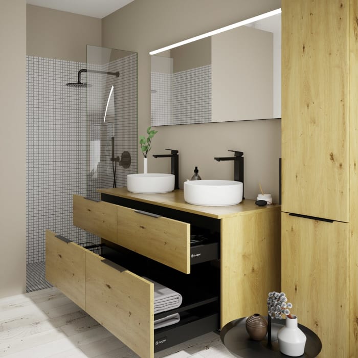 burgbad Eqio Waschtischunterschrank mit Konsolenplatte 140 cm, links und rechts, mit Griff G0200