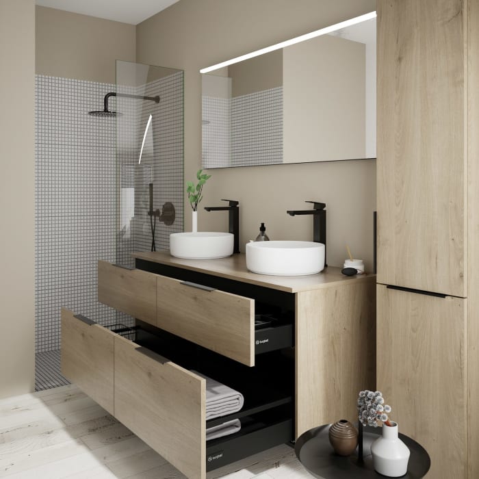 burgbad Eqio Waschtischunterschrank mit Konsolenplatte 140 cm, links und rechts, mit Griff G0200