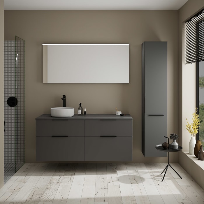 burgbad Eqio Waschtischunterschrank mit Konsolenplatte 140 cm, links, mit Griff G0200