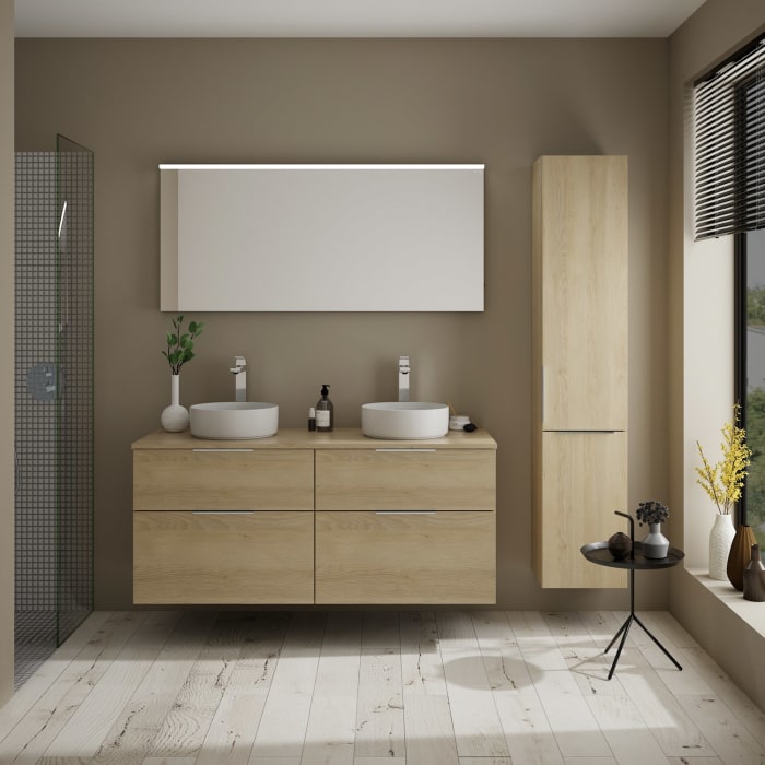 burgbad Eqio Waschtischunterschrank mit Konsolenplatte 140 cm, links und rechts, mit Griff G0146