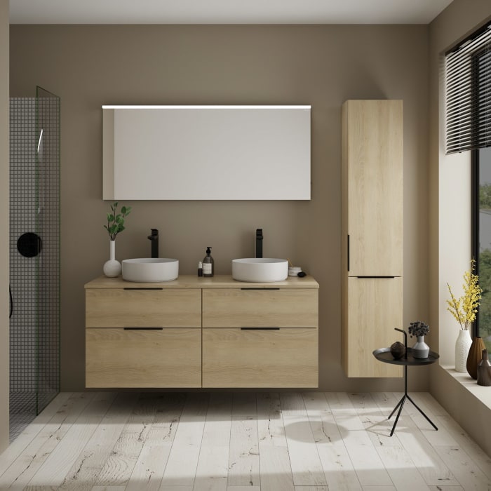 burgbad Eqio Waschtischunterschrank mit Konsolenplatte 140 cm, links und rechts, mit Griff G0200