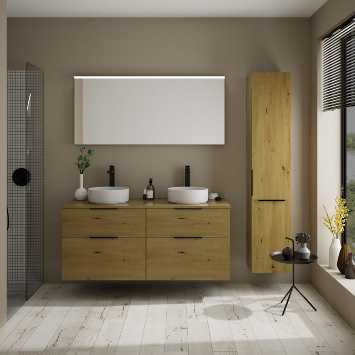 burgbad Eqio Waschtischunterschrank mit Konsolenplatte 140 cm, links und rechts, mit Griff G0200