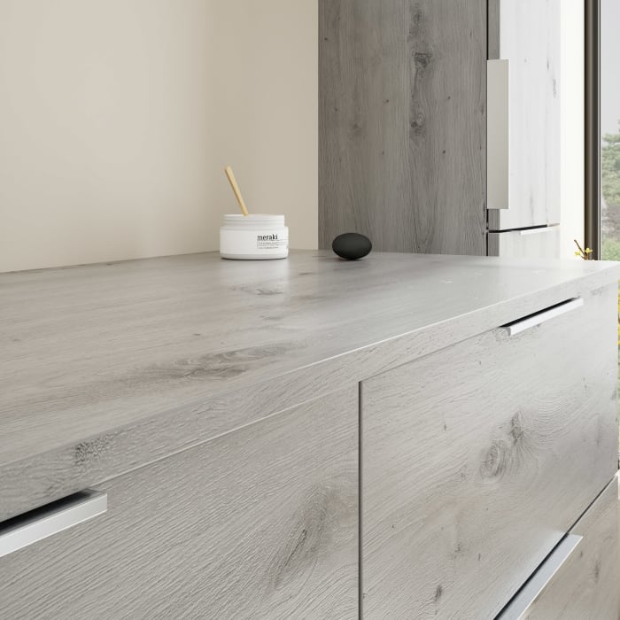 burgbad Eqio Waschtischunterschrank mit Konsolenplatte 140 cm, links, mit Griff G0146