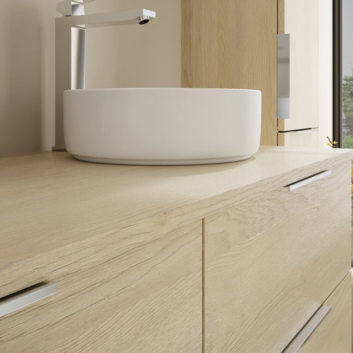 burgbad Eqio Waschtischunterschrank mit Konsolenplatte 140 cm, links und rechts, mit Griff G0146