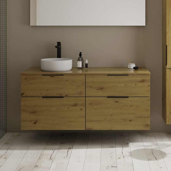 burgbad Eqio Waschtischunterschrank mit Konsolenplatte 140 cm, links, mit Griff G0200