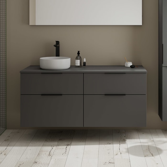 burgbad Eqio Waschtischunterschrank mit Konsolenplatte 140 cm, links, mit Griff G0200