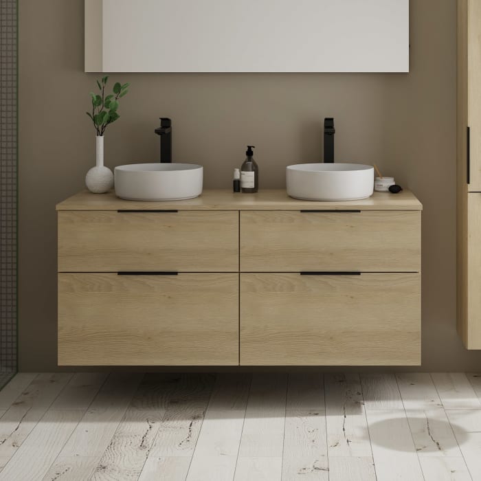 burgbad Eqio Waschtischunterschrank mit Konsolenplatte 140 cm, links und rechts, mit Griff G0200