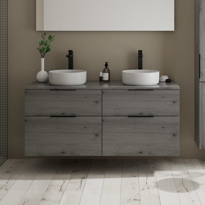 burgbad Eqio Waschtischunterschrank mit Konsolenplatte 140 cm, links und rechts, mit Griff G0200