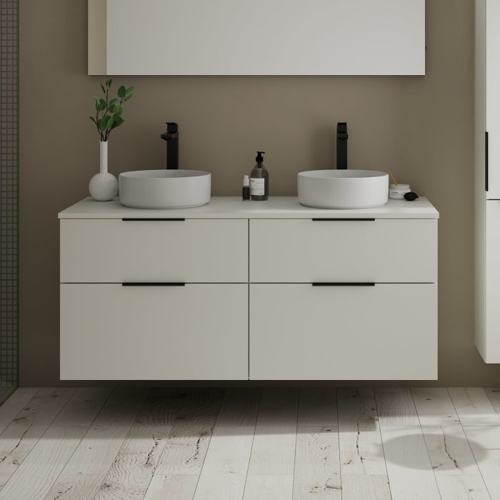 burgbad Eqio Waschtischunterschrank mit Konsolenplatte 140 cm, links und rechts, mit Griff G0200