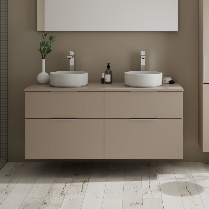 burgbad Eqio Waschtischunterschrank mit Konsolenplatte 140 cm, links und rechts, mit Griff G0146