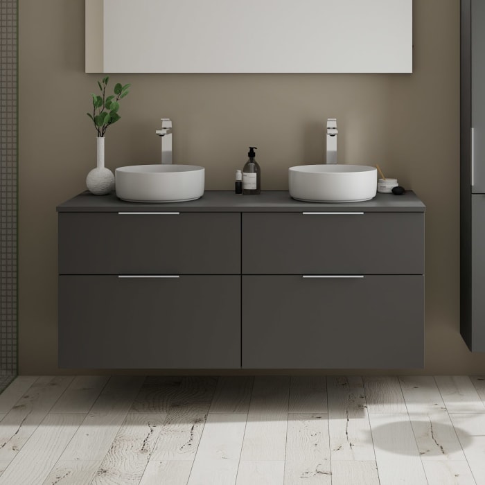 burgbad Eqio Waschtischunterschrank mit Konsolenplatte 140 cm, links und rechts, mit Griff G0146