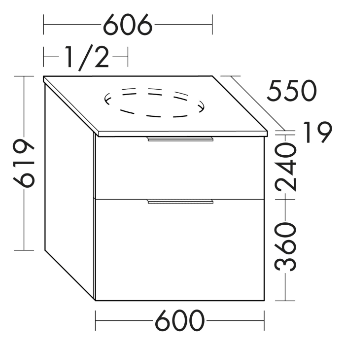 burgbad Eqio Waschtischunterschrank mit Konsolenplatte 60 cm, mit Stangengriff G0234