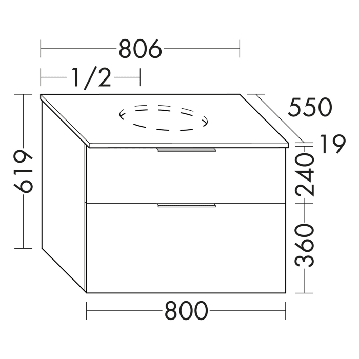 burgbad Eqio Waschtischunterschrank mit Konsolenplatte 80 cm, mit Griffleiste G0252