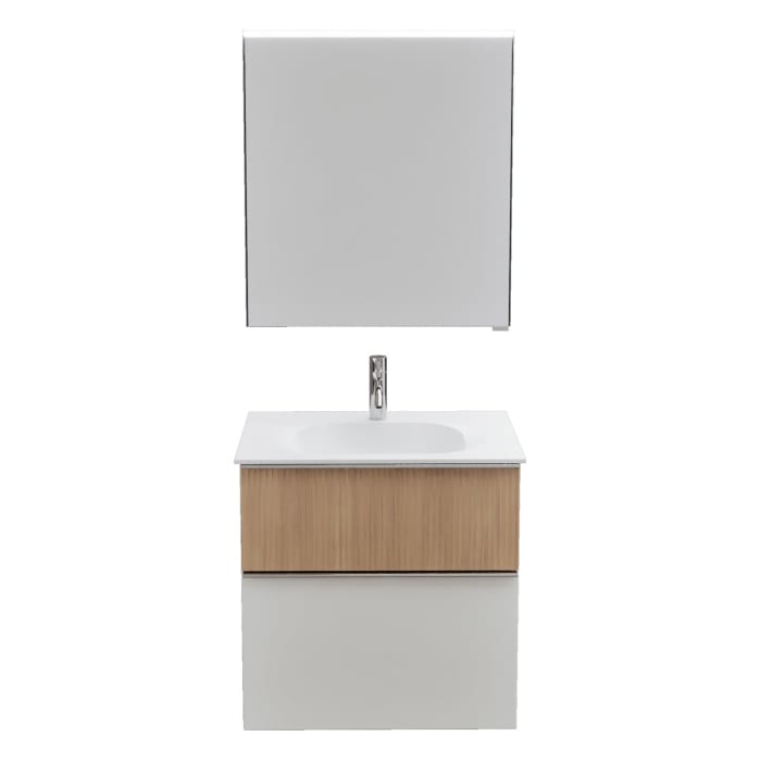 burgbad Fiumo 2.0 Badmöbelset 62 cm mit Waschtisch mit Unterschrank mit Griff G0146 und Spiegelschrank