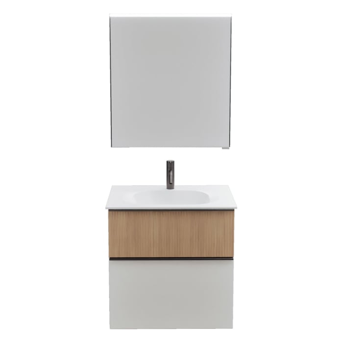 burgbad Fiumo 2.0 Badmöbelset 62 cm mit Waschtisch mit Unterschrank mit Griff G0200 und Spiegelschrank