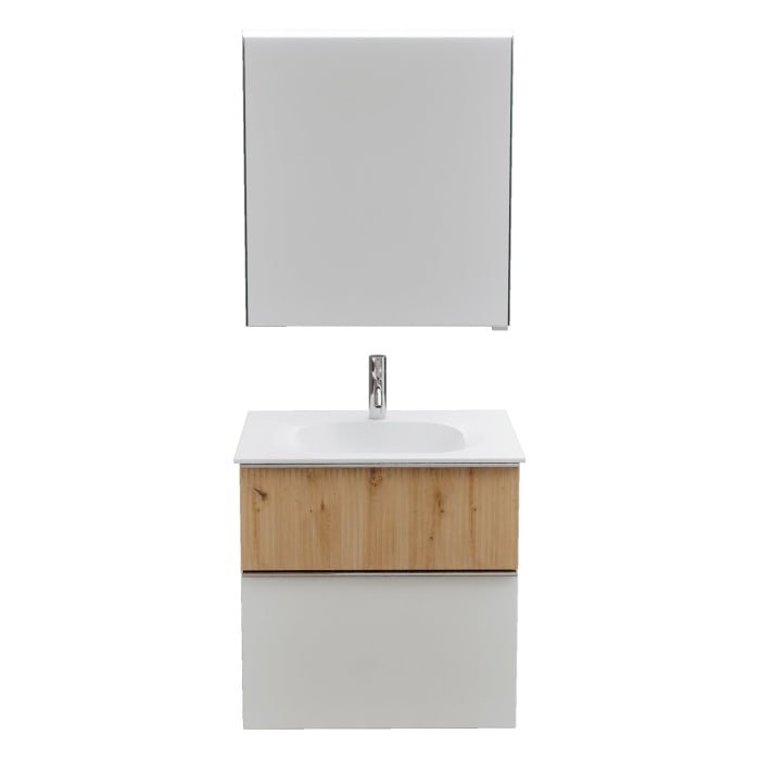 burgbad Fiumo 2.0 Badmöbelset 62 cm mit Waschtisch mit Unterschrank mit Griff G0146 und Spiegelschrank