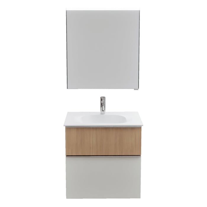 burgbad Fiumo 2.0 Badmöbelset 62 cm mit Waschtisch mit Unterschrank mit Griff G0146 und Spiegelschrank