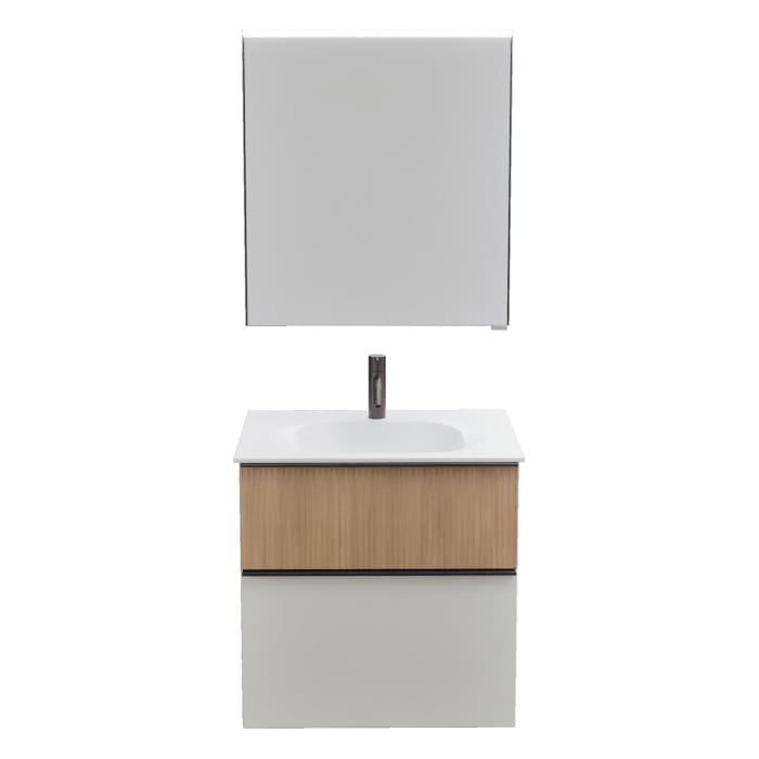 burgbad Fiumo 2.0 Badmöbelset 62 cm mit Waschtisch mit Unterschrank mit Griff G0200 und Spiegelschrank