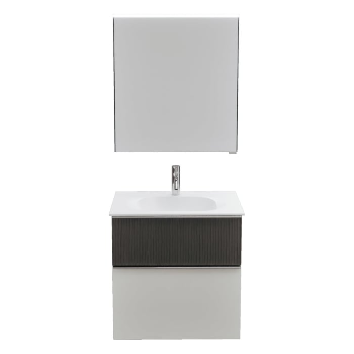 burgbad Fiumo 2.0 Badmöbelset 62 cm mit Waschtisch mit Unterschrank mit Griff G0146 und Spiegelschrank