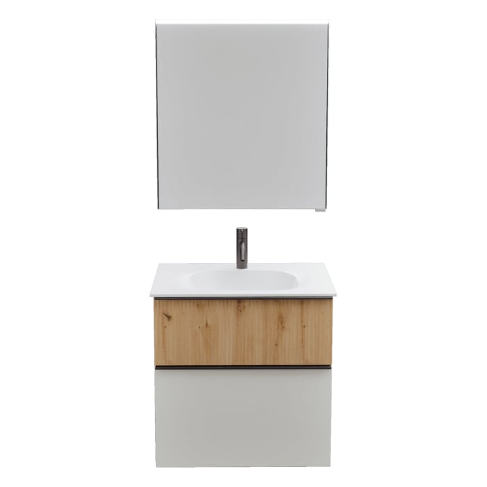 burgbad Fiumo 2.0 Badmöbelset 62 cm mit Waschtisch mit Unterschrank mit Griff G0200 und Spiegelschrank