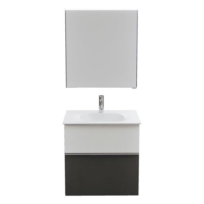 burgbad Fiumo 2.0 Badmöbelset 62 cm mit Waschtisch mit Unterschrank mit Griff G0146 und Spiegelschrank