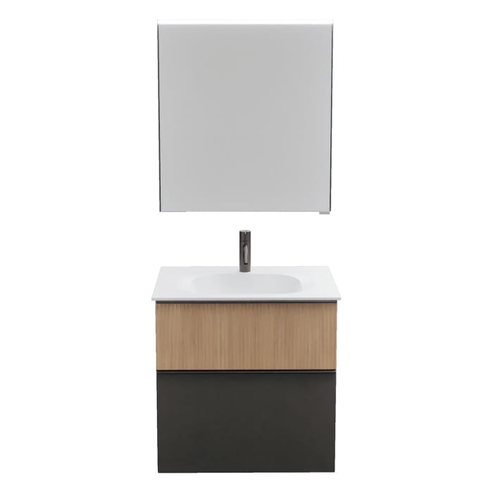 burgbad Fiumo 2.0 Badmöbelset 62 cm mit Waschtisch mit Unterschrank mit Griff G0200 und Spiegelschrank