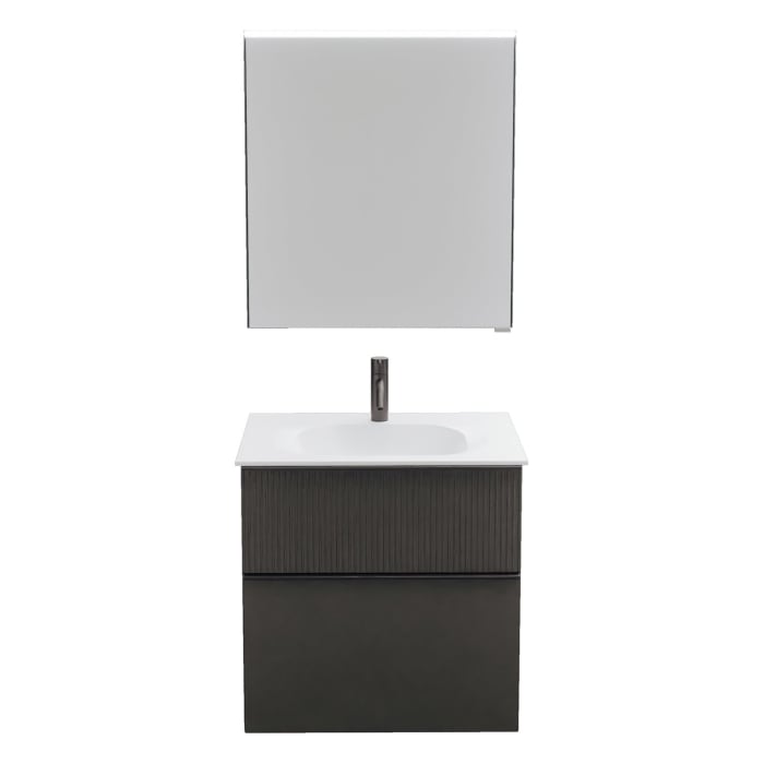 burgbad Fiumo 2.0 Badmöbelset 62 cm mit Waschtisch mit Unterschrank mit Griff G0200 und Spiegelschrank