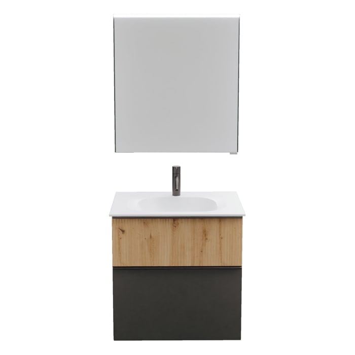 burgbad Fiumo 2.0 Badmöbelset 62 cm mit Waschtisch mit Unterschrank mit Griff G0200 und Spiegelschrank