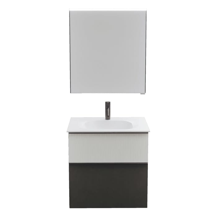 burgbad Fiumo 2.0 Badmöbelset 62 cm mit Waschtisch mit Unterschrank mit Griff G0200 und Spiegelschrank