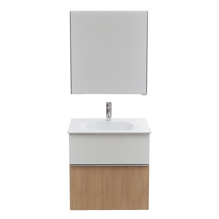 burgbad Fiumo 2.0 Badmöbelset 62 cm mit Waschtisch mit Unterschrank mit Griff G0146 und Spiegelschrank