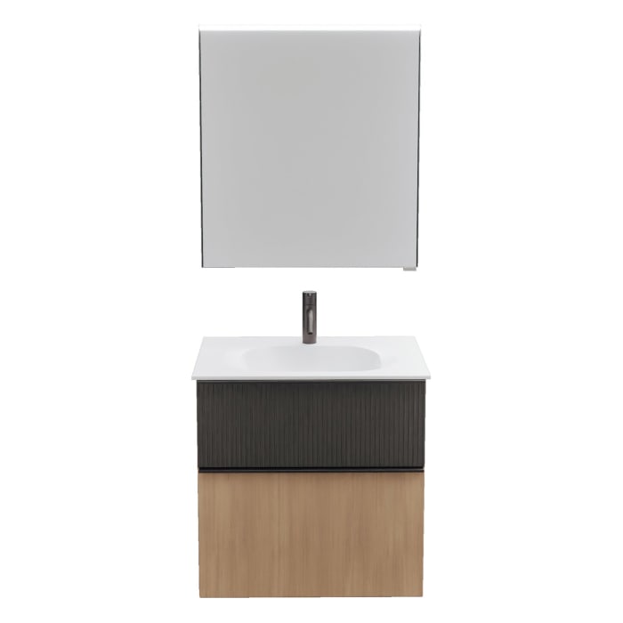 burgbad Fiumo 2.0 Badmöbelset 62 cm mit Waschtisch mit Unterschrank mit Griff G0200 und Spiegelschrank