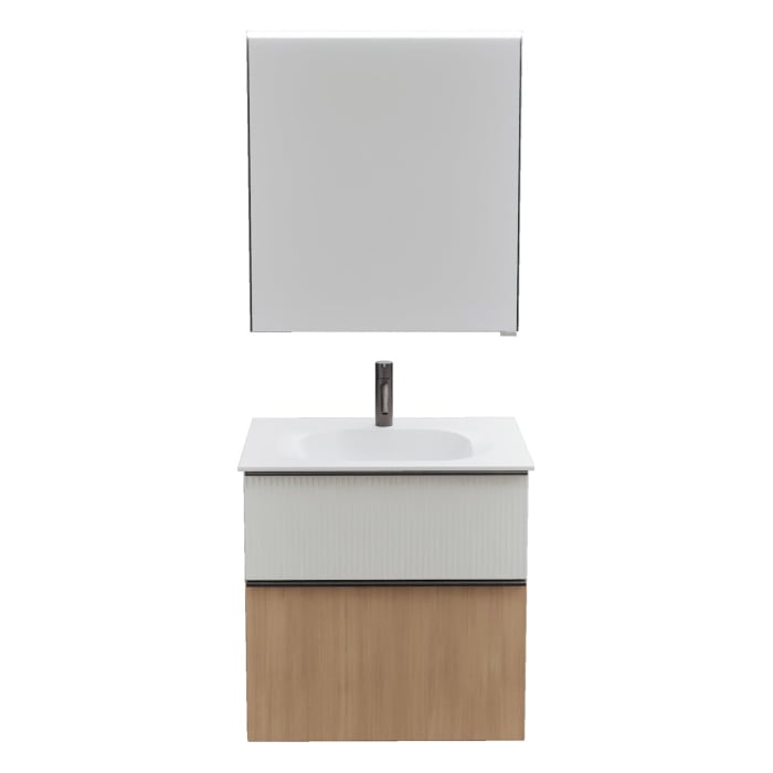 burgbad Fiumo 2.0 Badmöbelset 62 cm mit Waschtisch mit Unterschrank mit Griff G0200 und Spiegelschrank