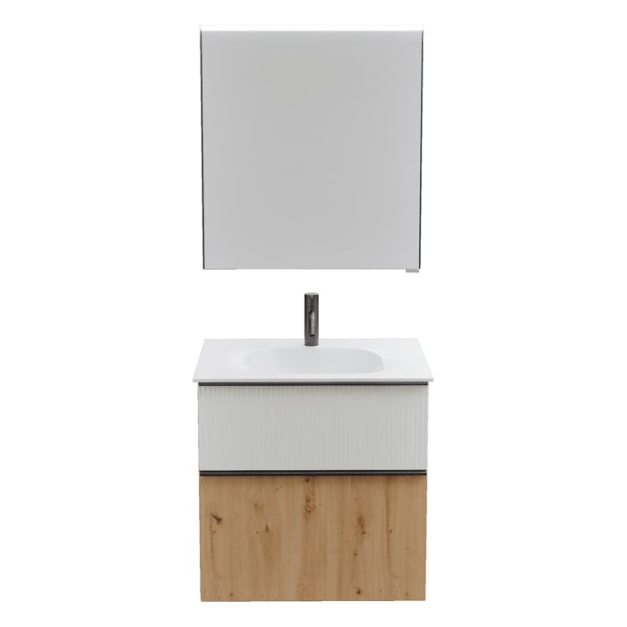 burgbad Fiumo 2.0 Badmöbelset 62 cm mit Waschtisch mit Unterschrank mit Griff G0200 und Spiegelschrank