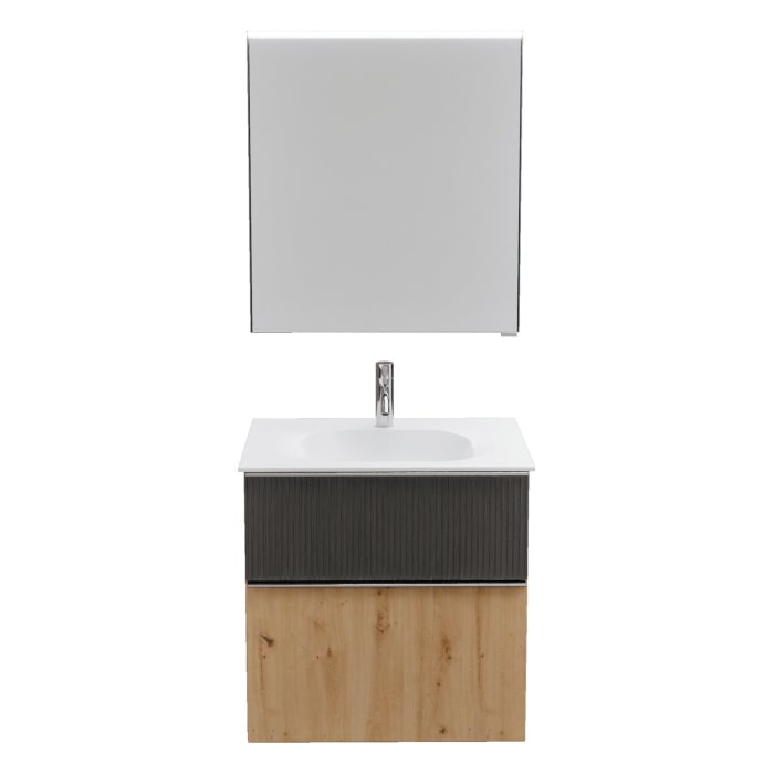 burgbad Fiumo 2.0 Badmöbelset 62 cm mit Waschtisch mit Unterschrank mit Griff G0146 und Spiegelschrank