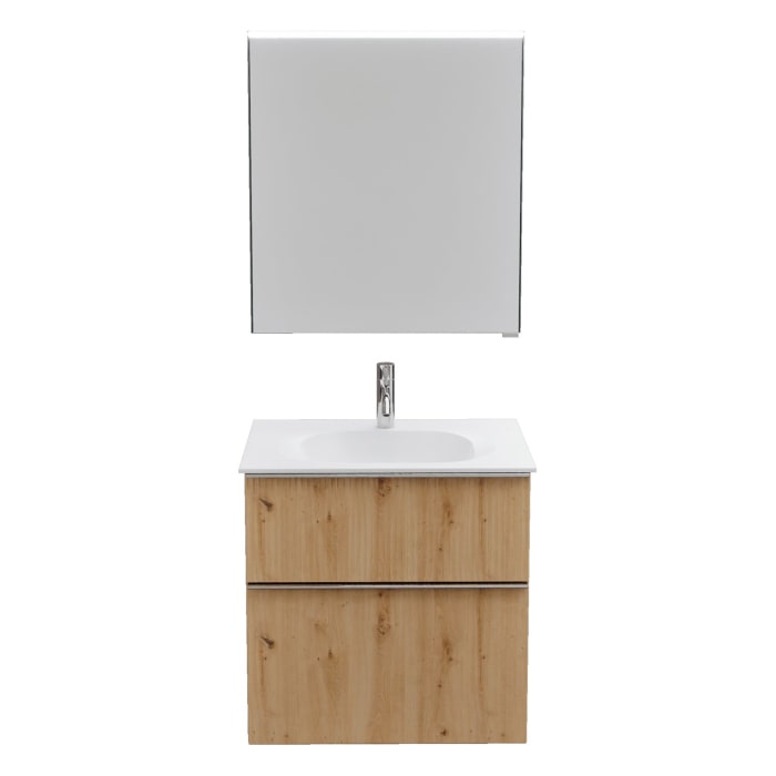 burgbad Fiumo 2.0 Badmöbelset 62 cm mit Waschtisch mit Unterschrank mit Griff G0146 und Spiegelschrank