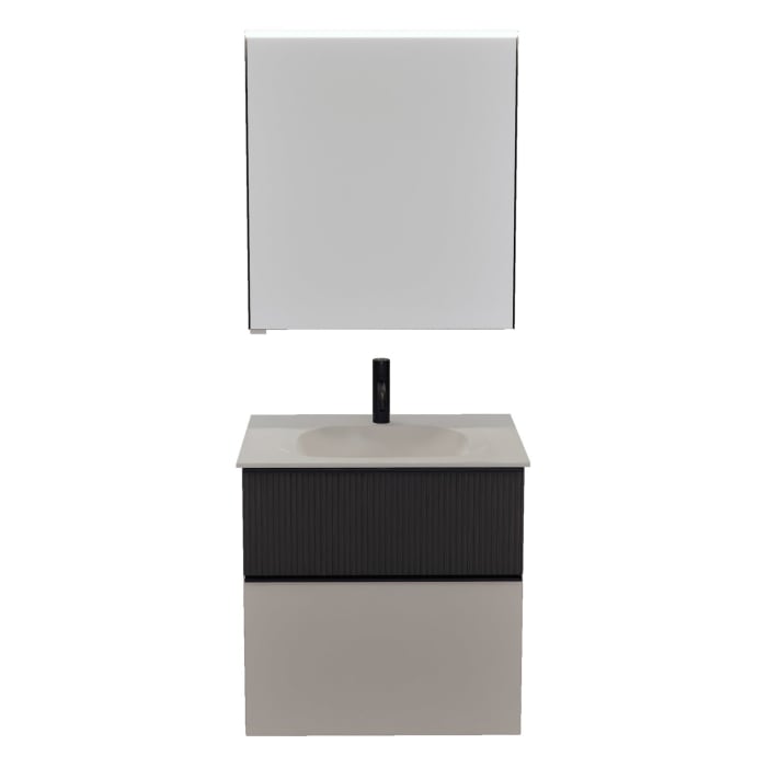 burgbad Fiumo 2.0 Badmöbelset 62 cm mit Waschtisch mit Unterschrank mit Griff G0200 und Spiegelschrank