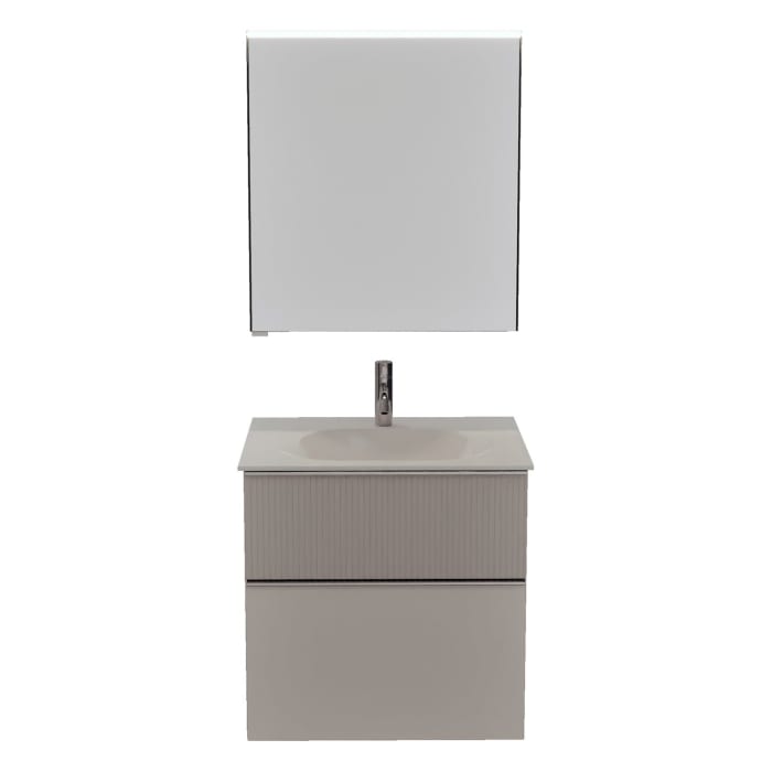 burgbad Fiumo 2.0 Badmöbelset 62 cm mit Waschtisch mit Unterschrank mit Griff G0146 und Spiegelschrank