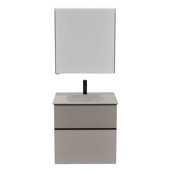 burgbad Fiumo 2.0 Badmöbelset 62 cm mit Waschtisch mit Unterschrank mit Griff G0200 und Spiegelschrank