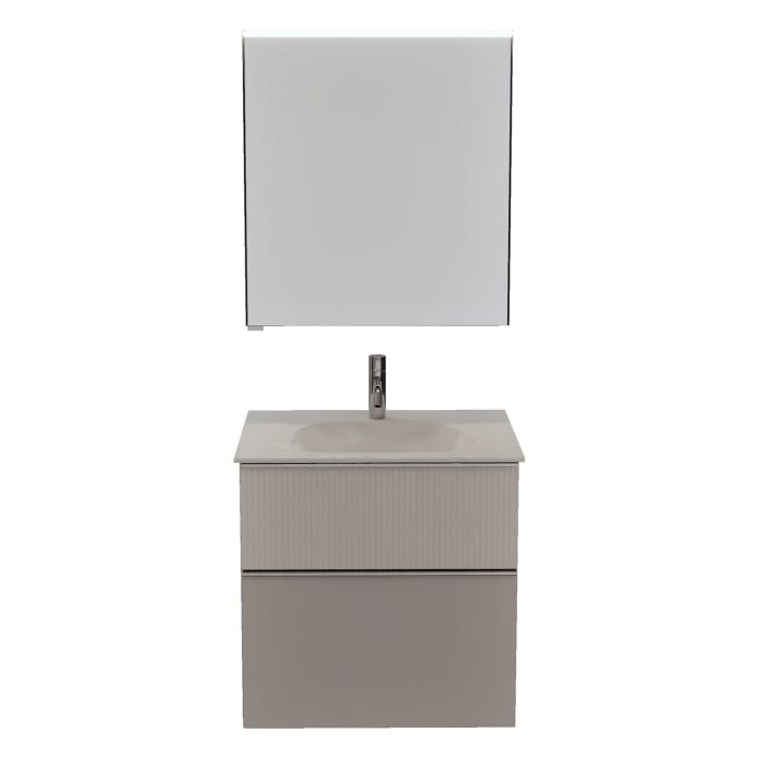 burgbad Fiumo 2.0 Badmöbelset 62 cm mit Waschtisch mit Unterschrank mit Griff G0146 und Spiegelschrank