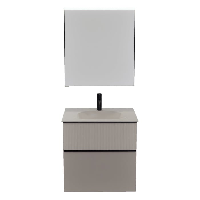 burgbad Fiumo 2.0 Badmöbelset 62 cm mit Waschtisch mit Unterschrank mit Griff G0200 und Spiegelschrank