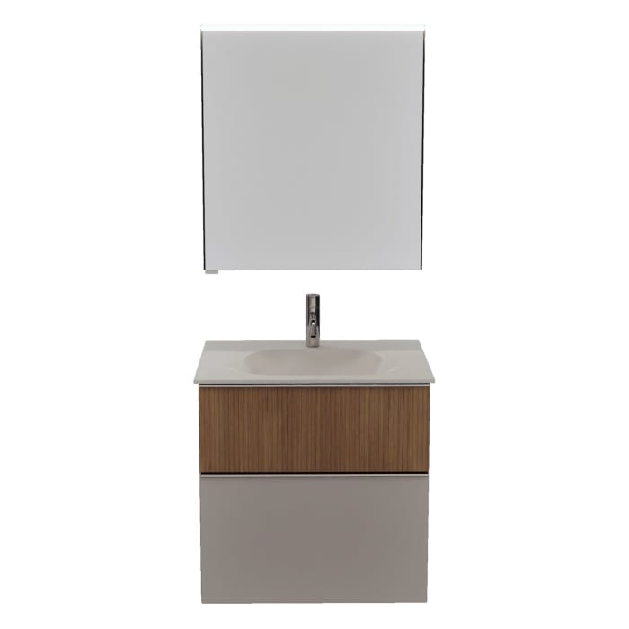 burgbad Fiumo 2.0 Badmöbelset 62 cm mit Waschtisch mit Unterschrank mit Griff G0146 und Spiegelschrank